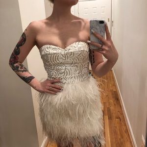 Bebe Isis Feather Dress White with Silver Sequins